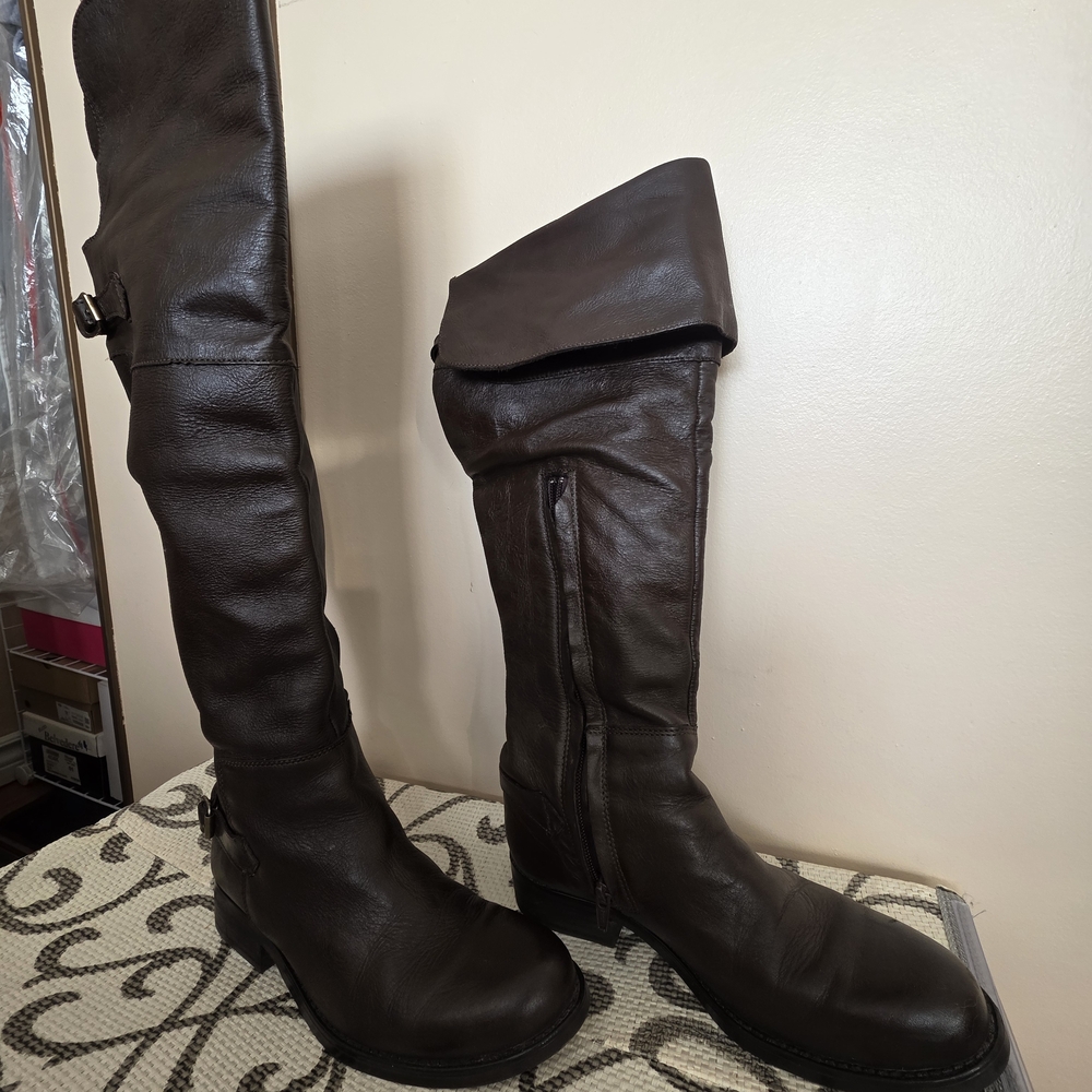 Brown Leather Knee-High Boots